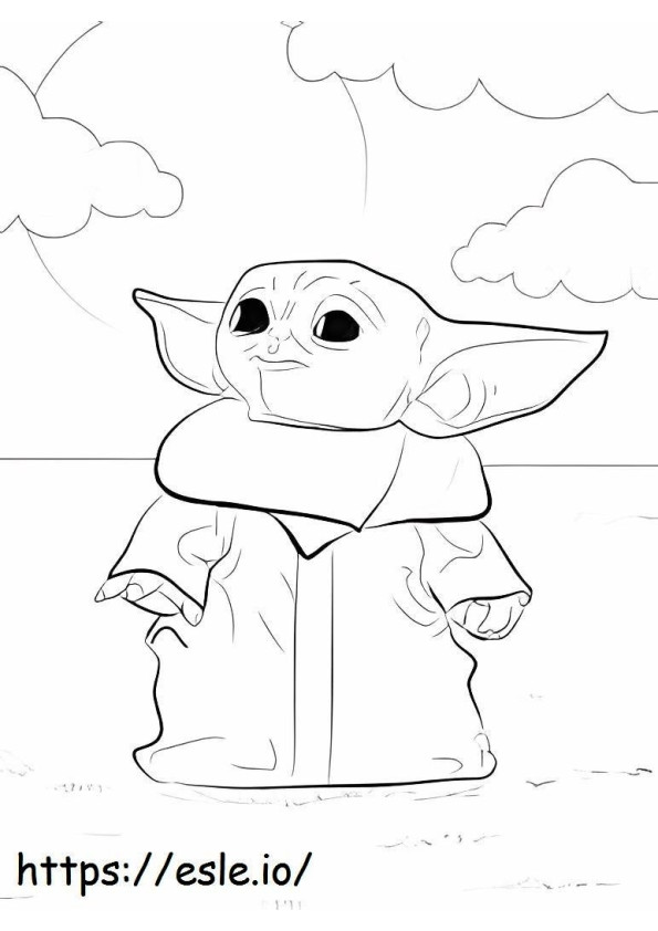 Bebê Yoda na praia para colorir
