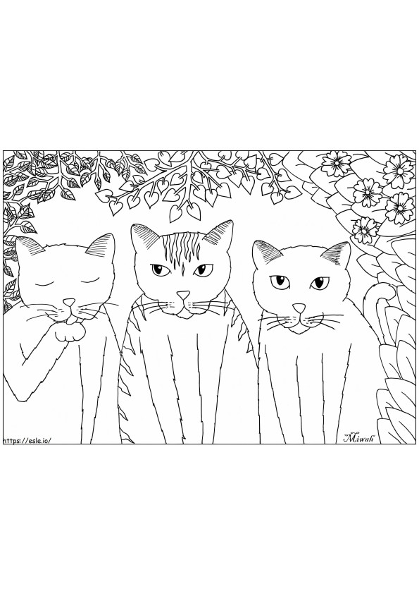 Três gatos 1024X732 para colorir