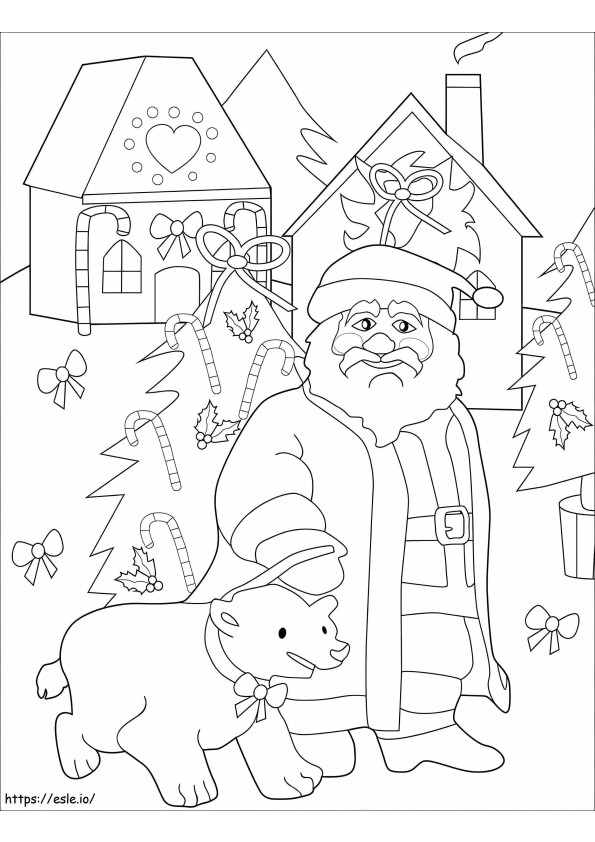 Moș Crăciun și un urs mic de colorat