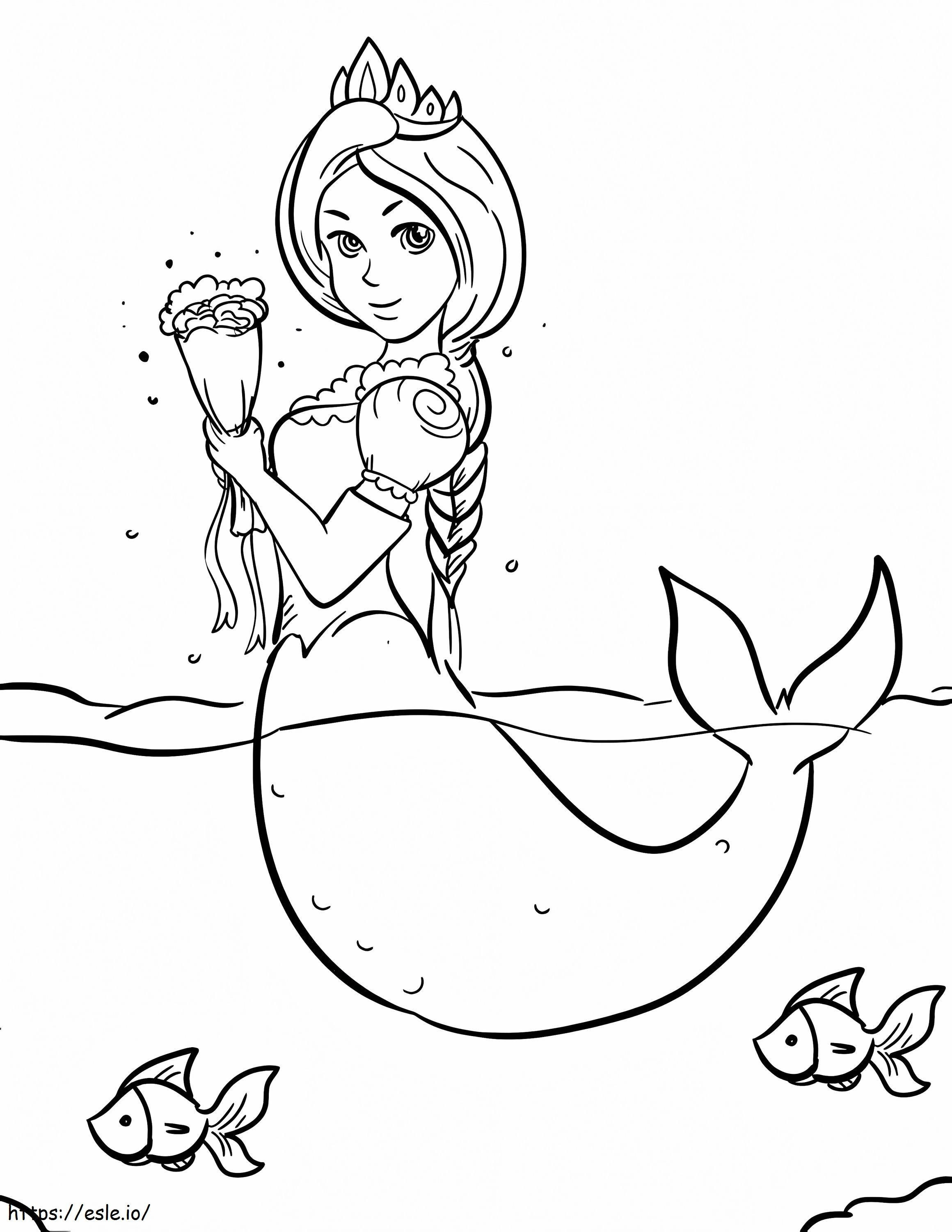 Mermaid With Bouquet Of Flowers coloring page