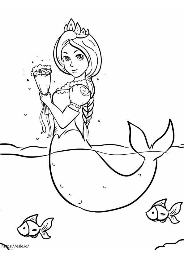 Mermaid With Bouquet Of Flowers coloring page