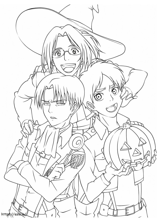 Hange With Eren And Levi coloring page