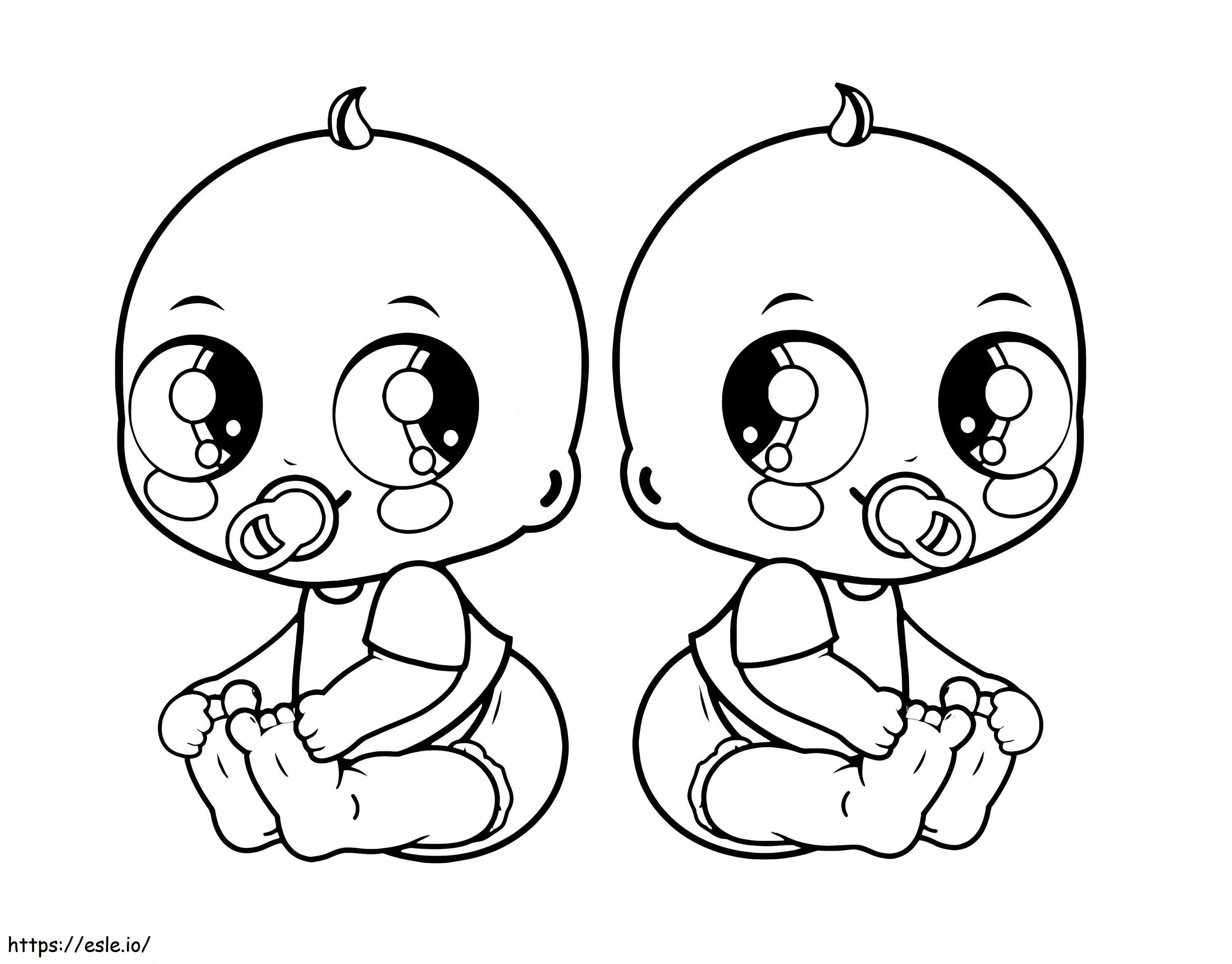 双子の赤ちゃん ぬりえ - 塗り絵
