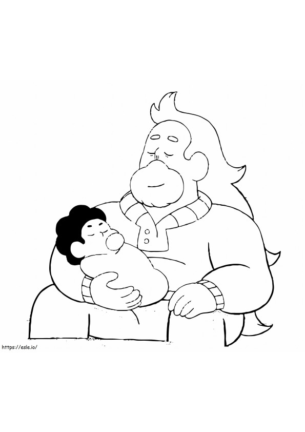 Greg segurando o bebê Steven para colorir