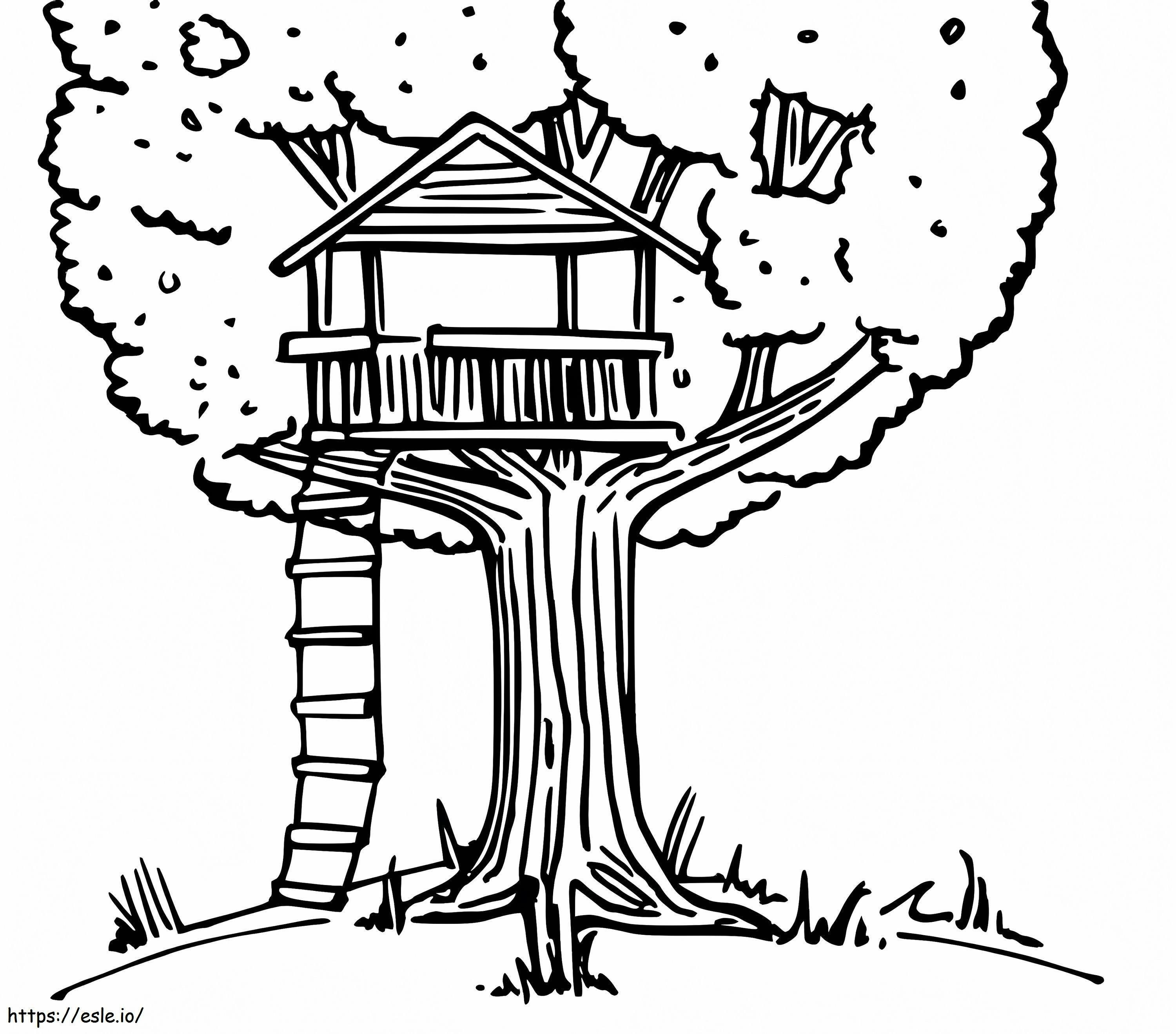 Coloriage Belle cabane dans les arbres à imprimer dessin