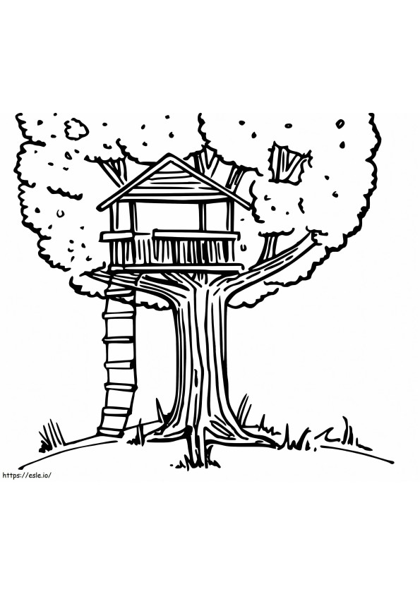 Bela casa na árvore para colorir