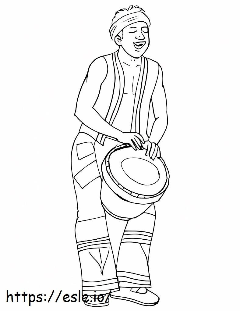 Coloriage Musicien africain jouant du tambour à imprimer dessin