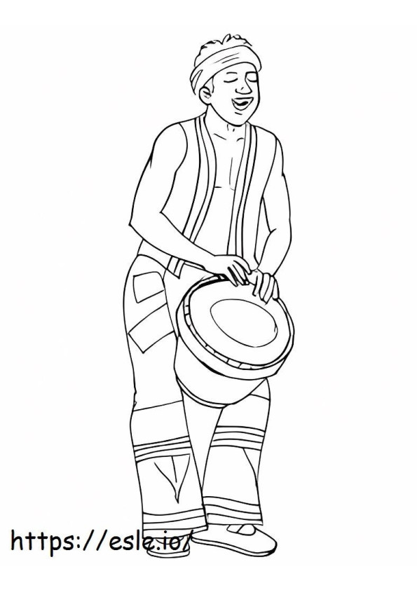 Coloriage Musicien africain jouant du tambour à imprimer dessin