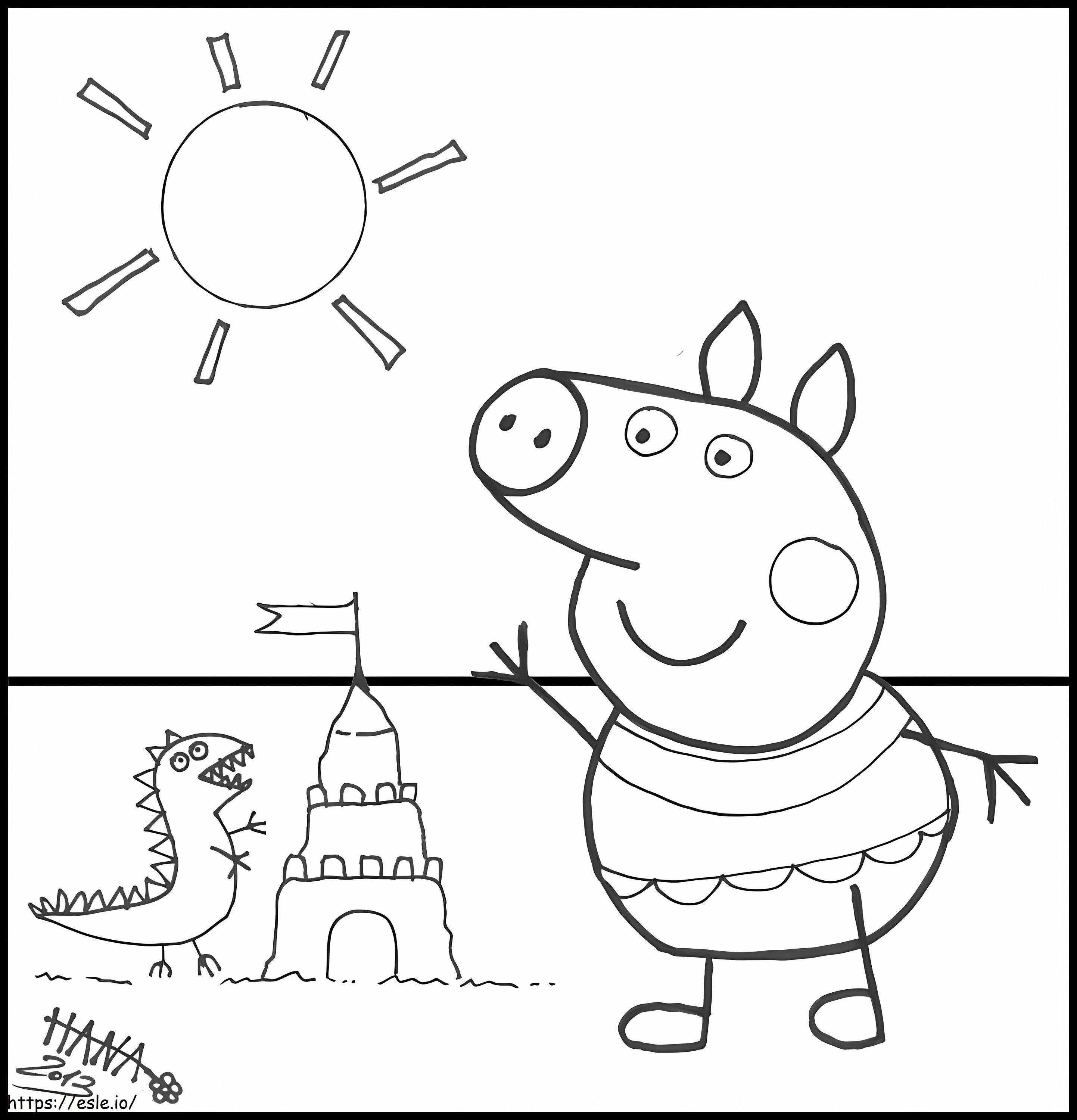 Peppa Pig And Sand Castle coloring page