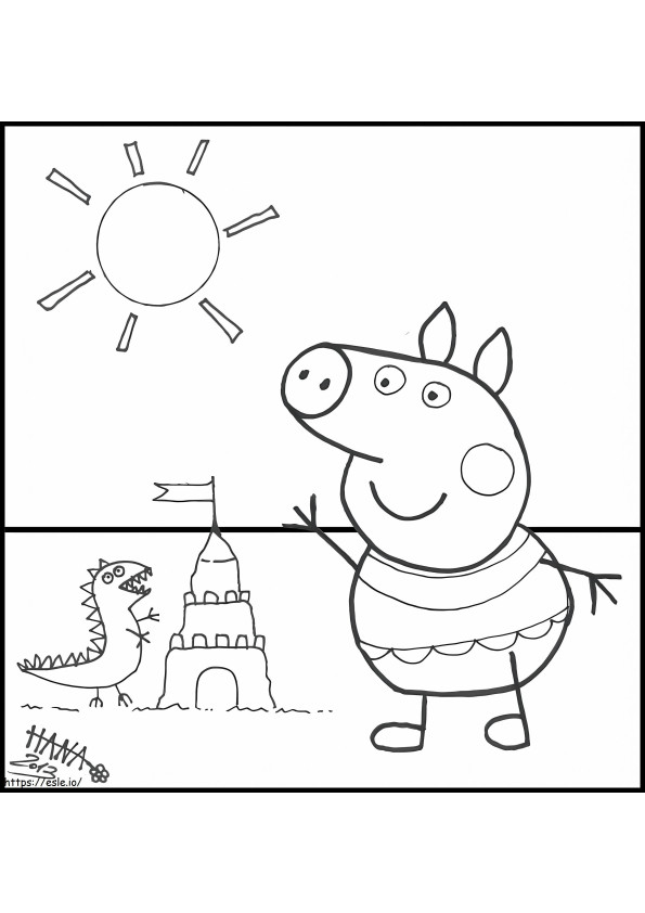Coloriage Peppa Pig et le château de sable à imprimer dessin
