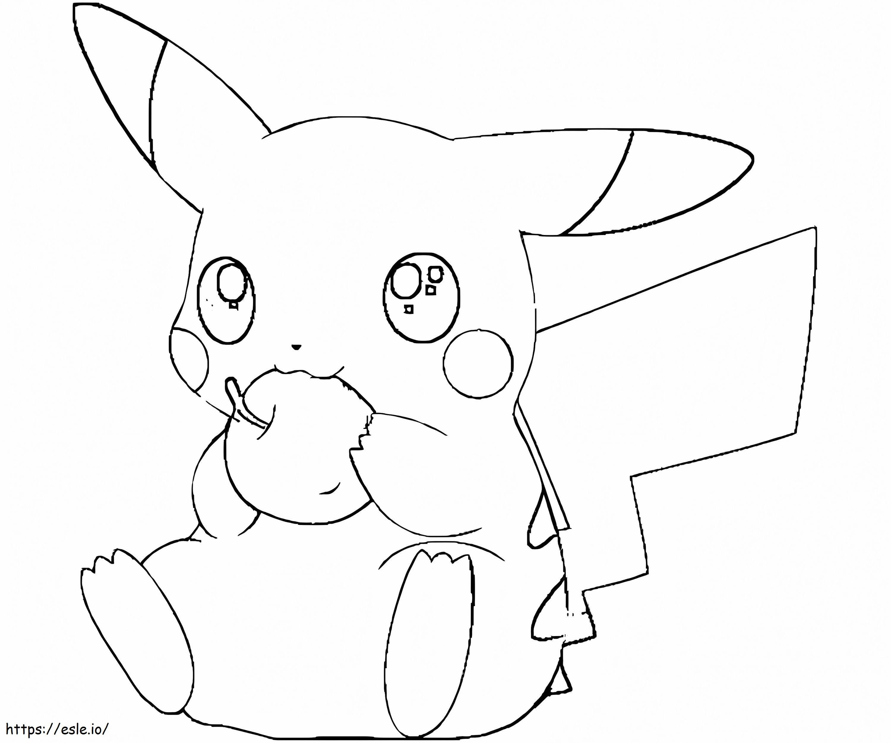 Pikachu zit en eet appel kleurplaat kleurplaat