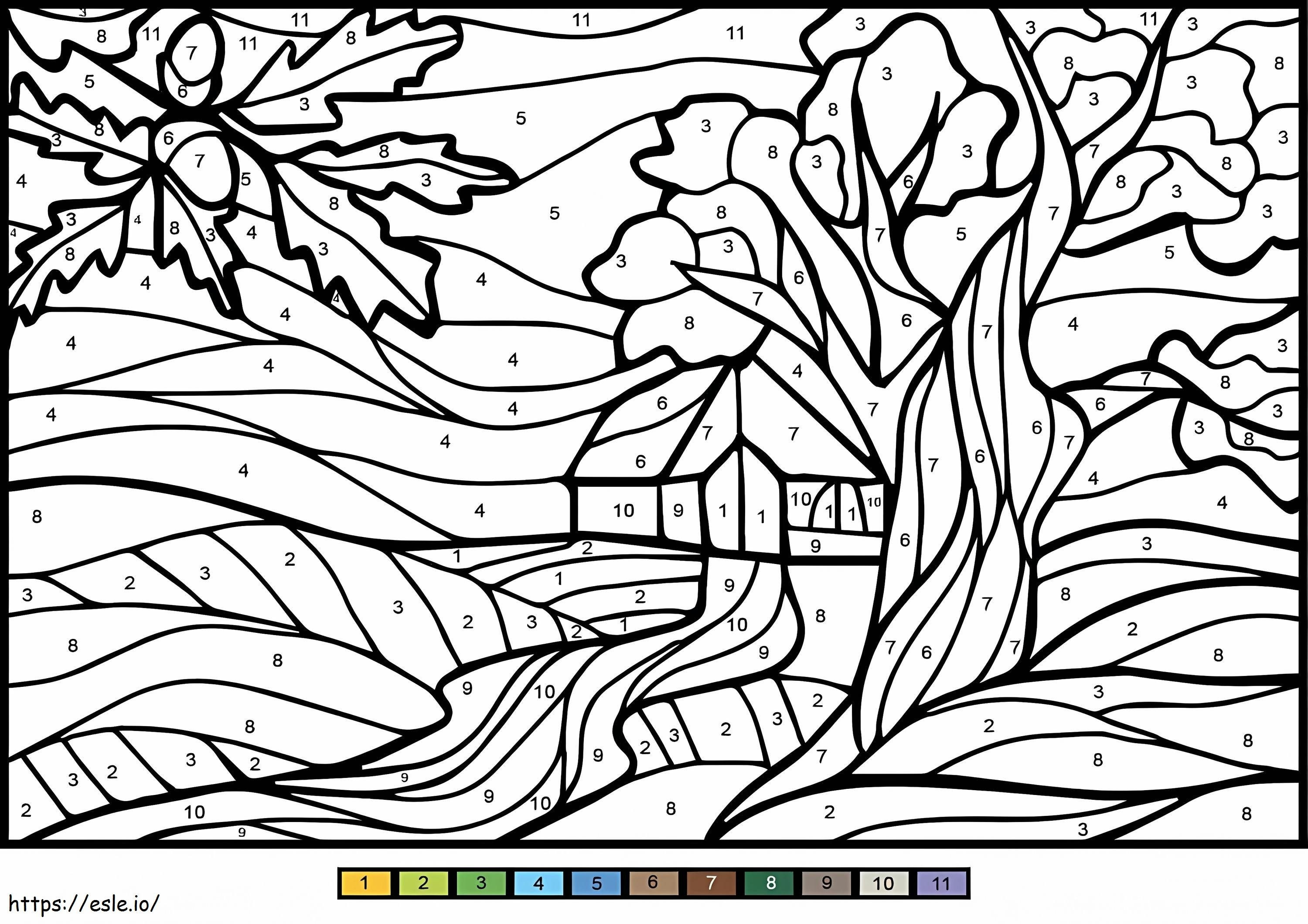 Coloriage Couleur du chêne par numéro à imprimer dessin