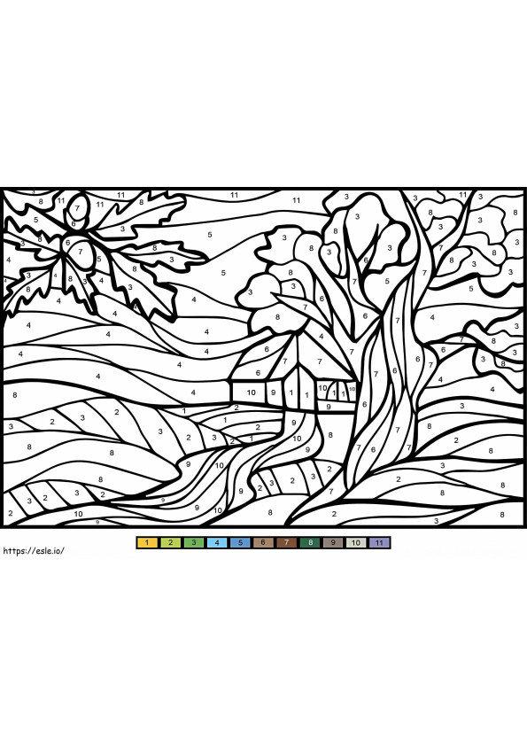Eikenboomkleur op nummer kleurplaat