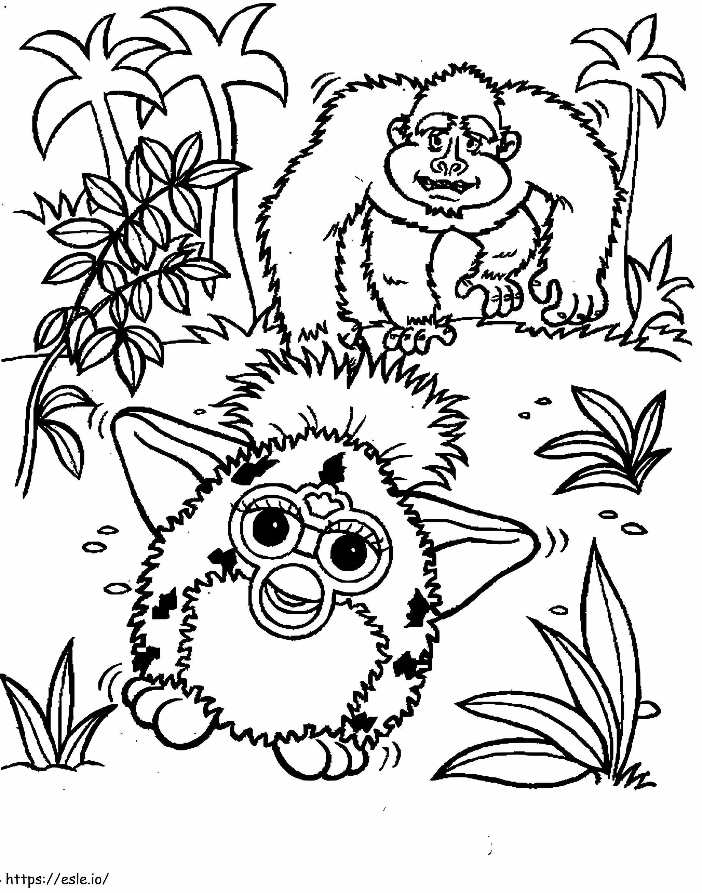 Furby e macaco para colorir