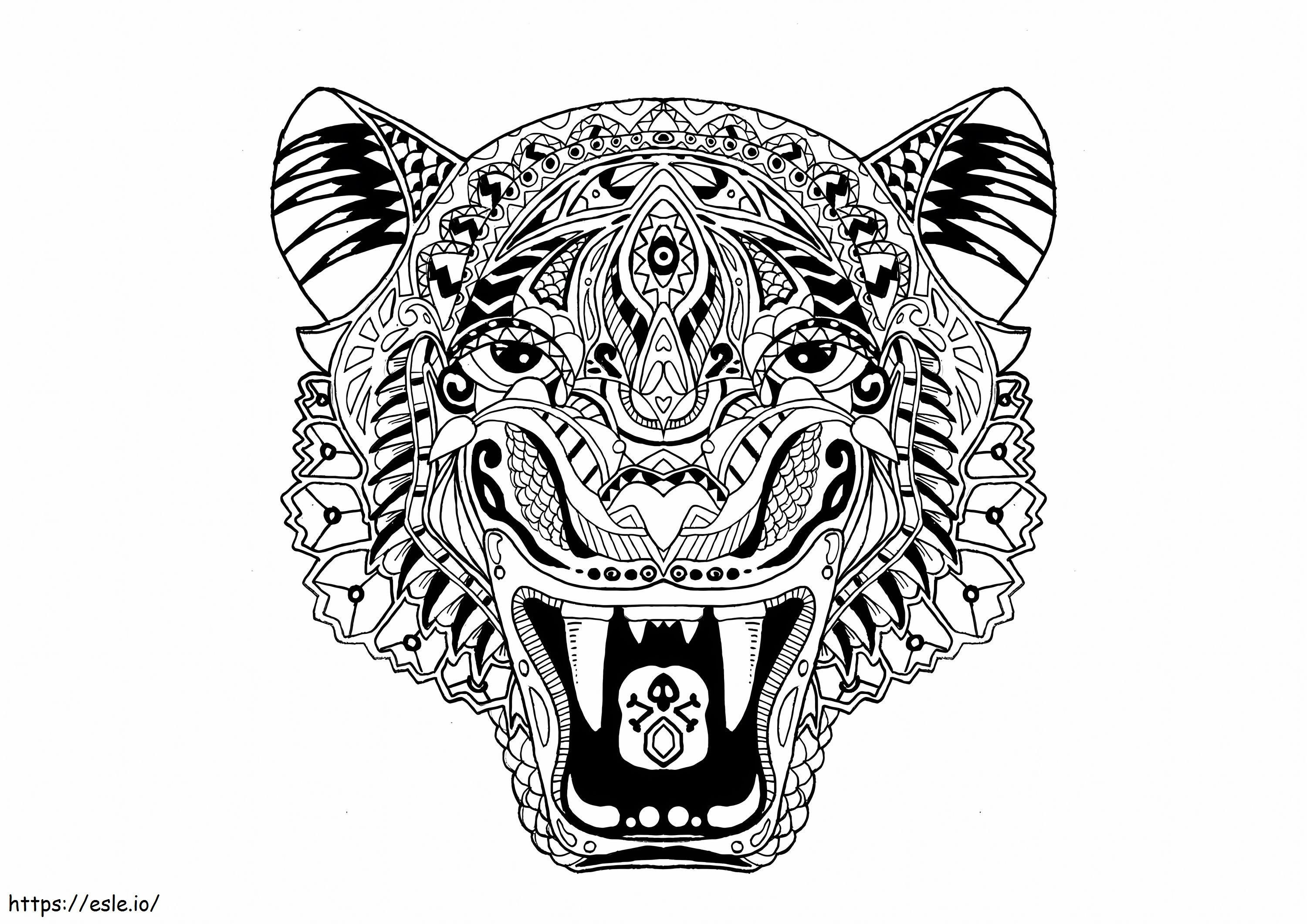 Mandala cu cap de tigru de colorat