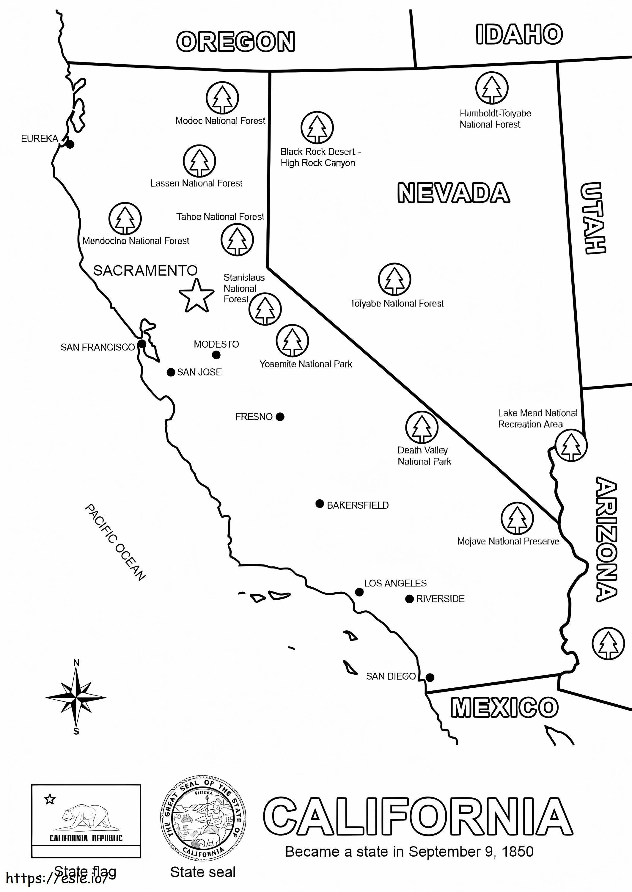 Mapa Kalifornii kolorowanka