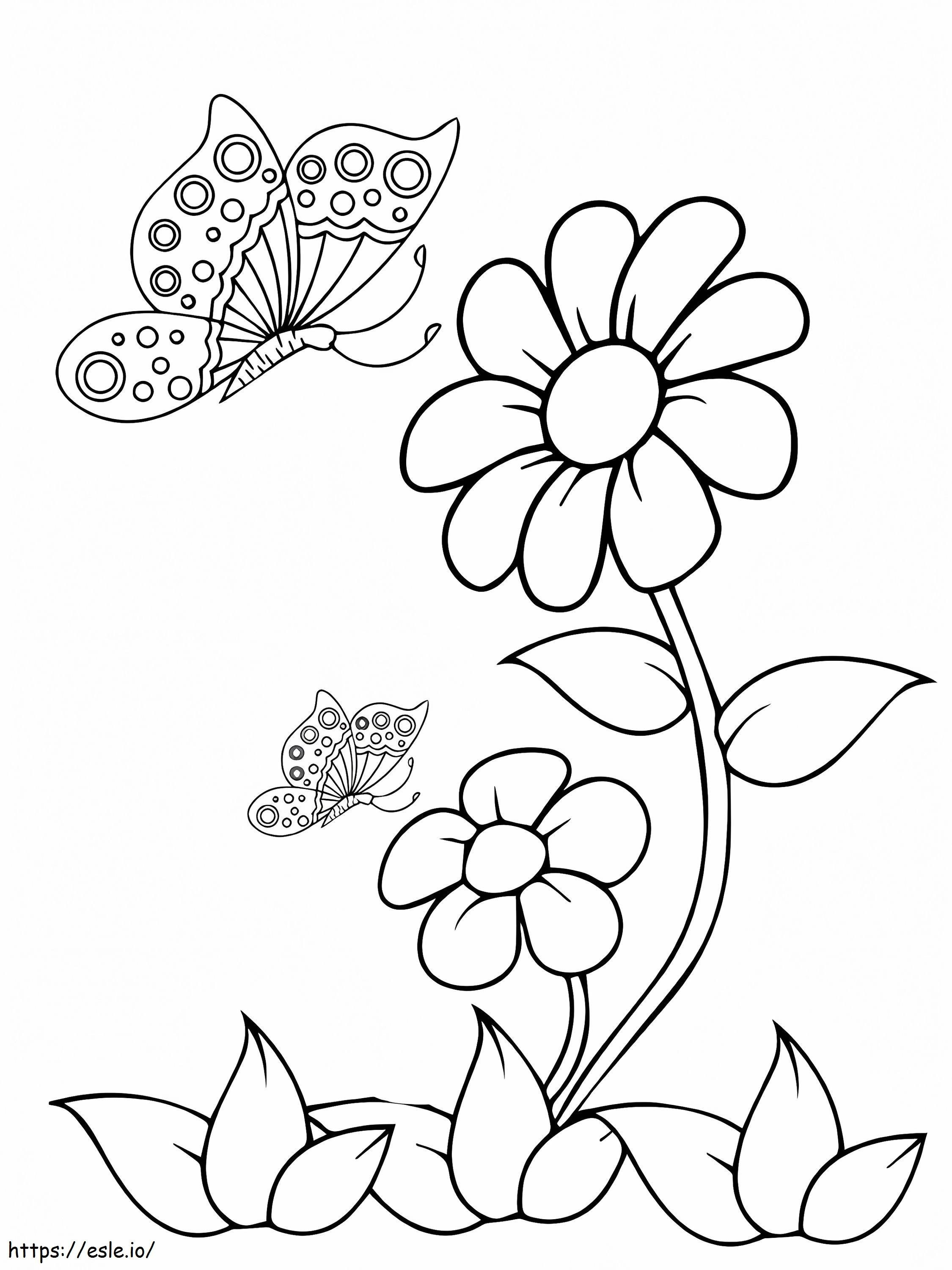 二匹の蝶と花 ぬりえ - 塗り絵