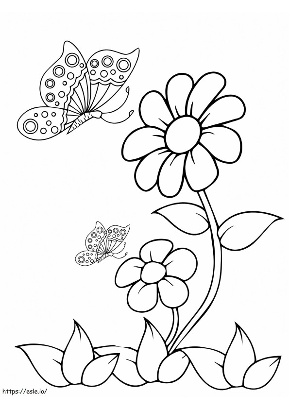 Coloriage Deux papillons et fleurs à imprimer dessin