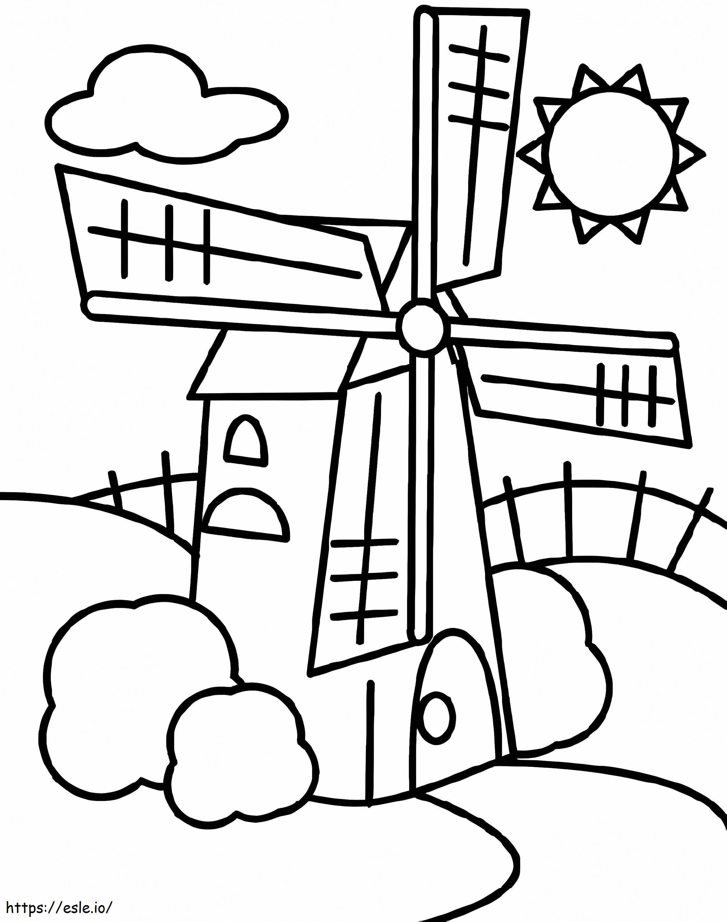 Coloriage Moulin à vent et soleil à imprimer dessin