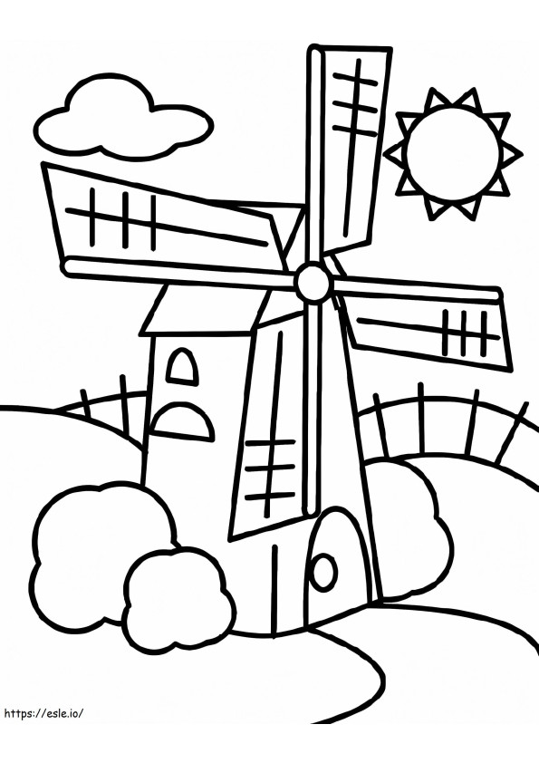 Windmill And Sun coloring page