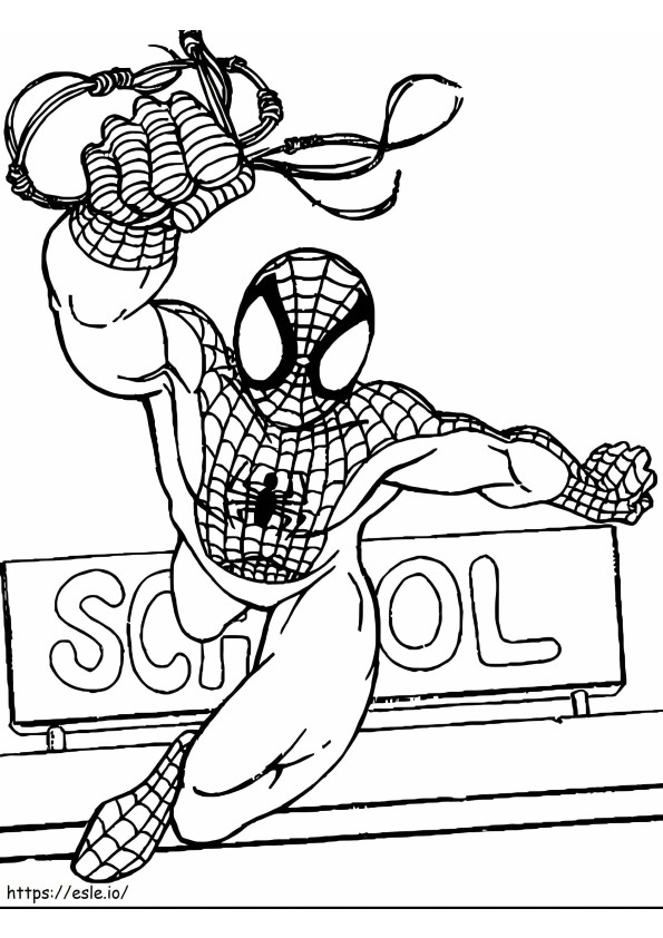 学校でのスパイダーマン ぬりえ - 塗り絵