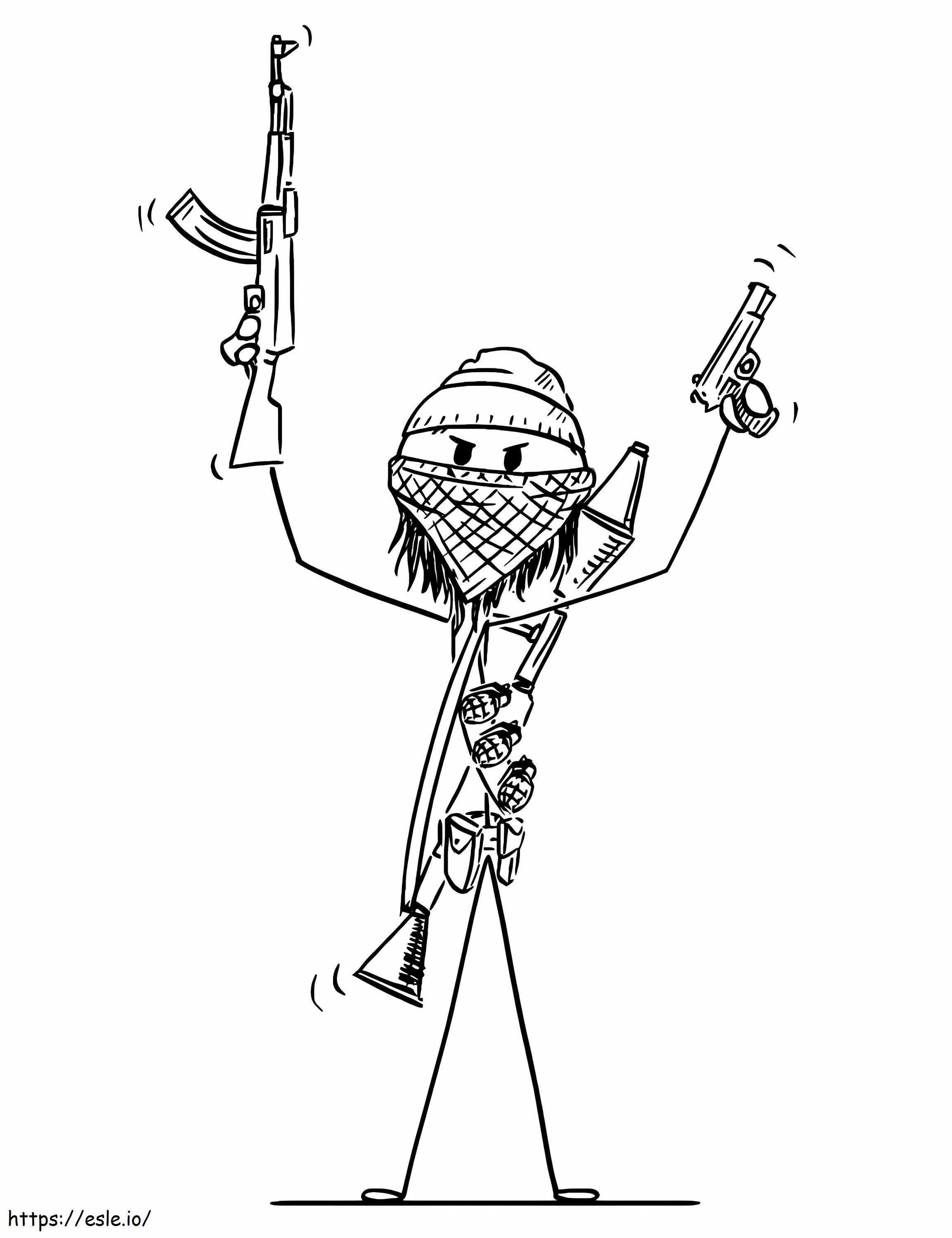 Terroristi Stickman värityskuva