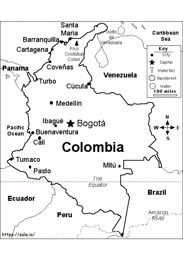Kaart Van Colombia kleurplaat
