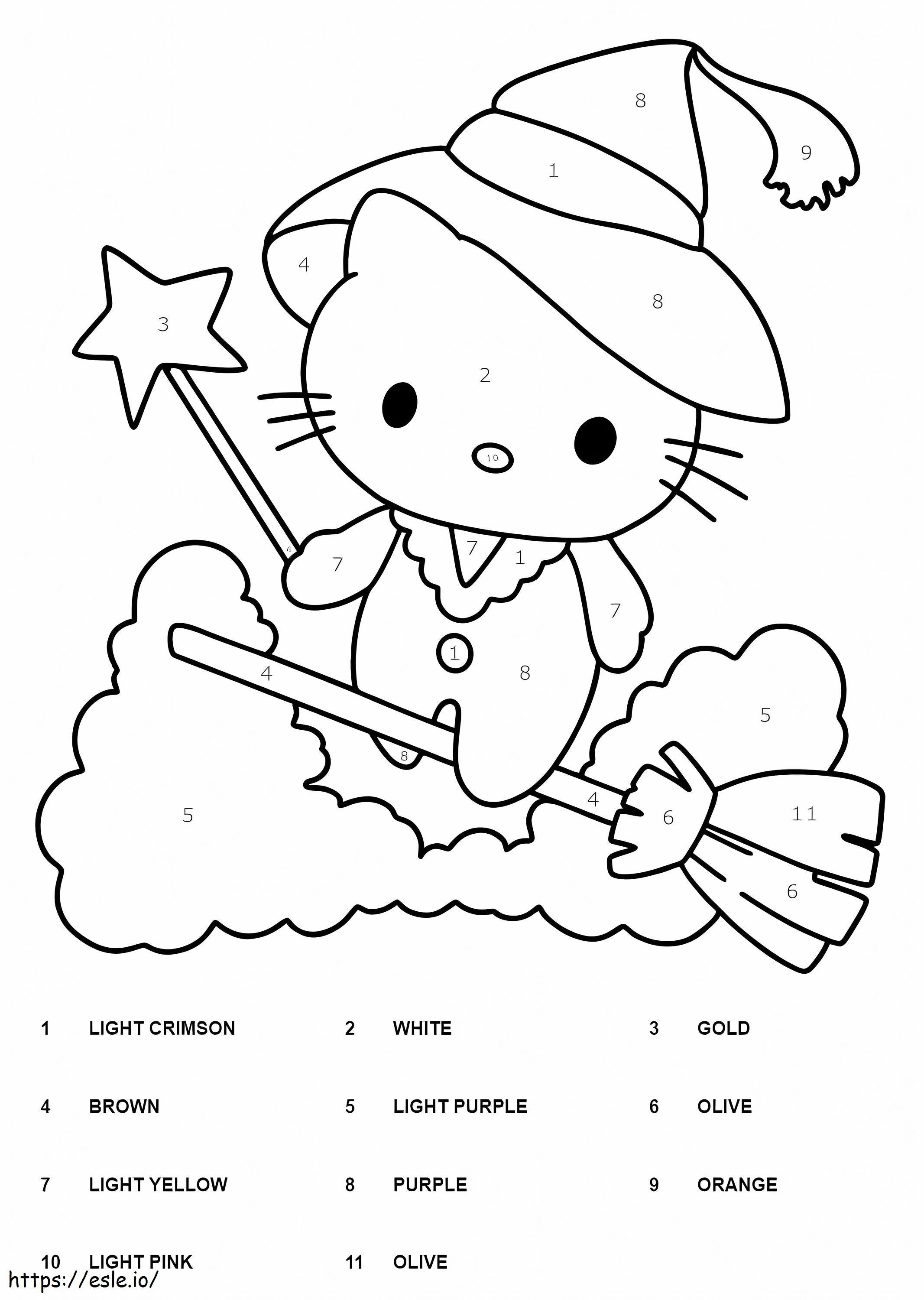Coloriage Halloween Hello Kitty Couleur Par Numéro à imprimer dessin