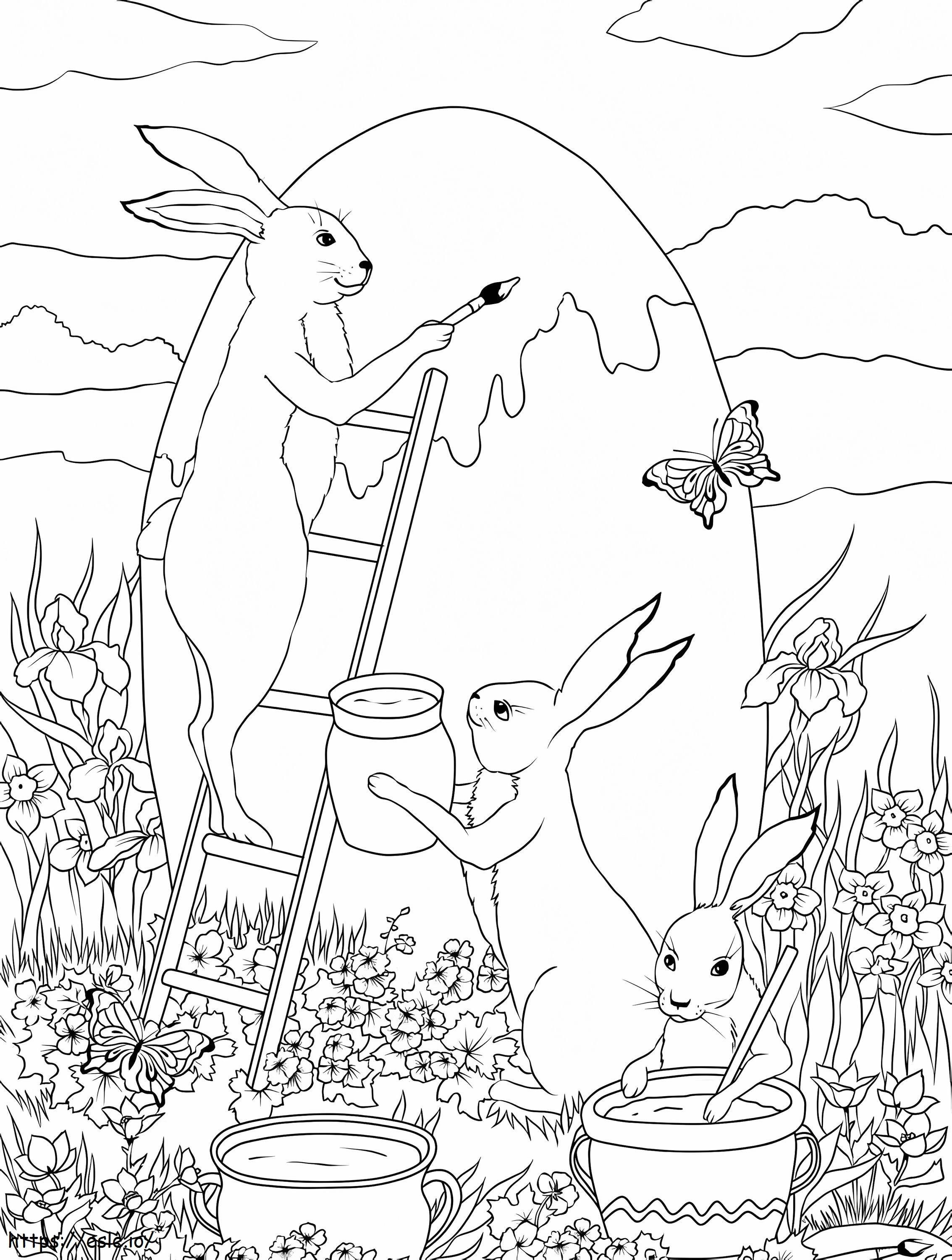 Coloriage Beaux lapins de Pâques à imprimer dessin
