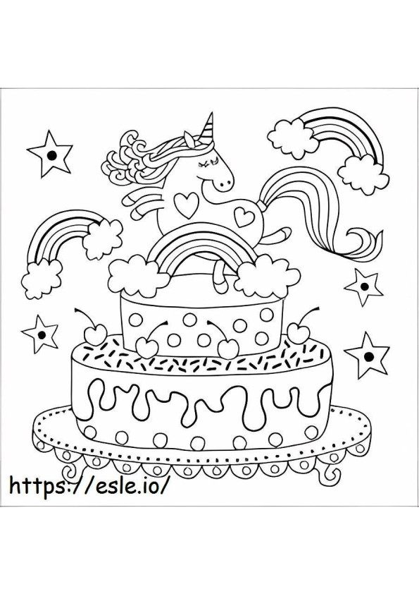 Cabeça de unicórnio no bolo de aniversário para colorir