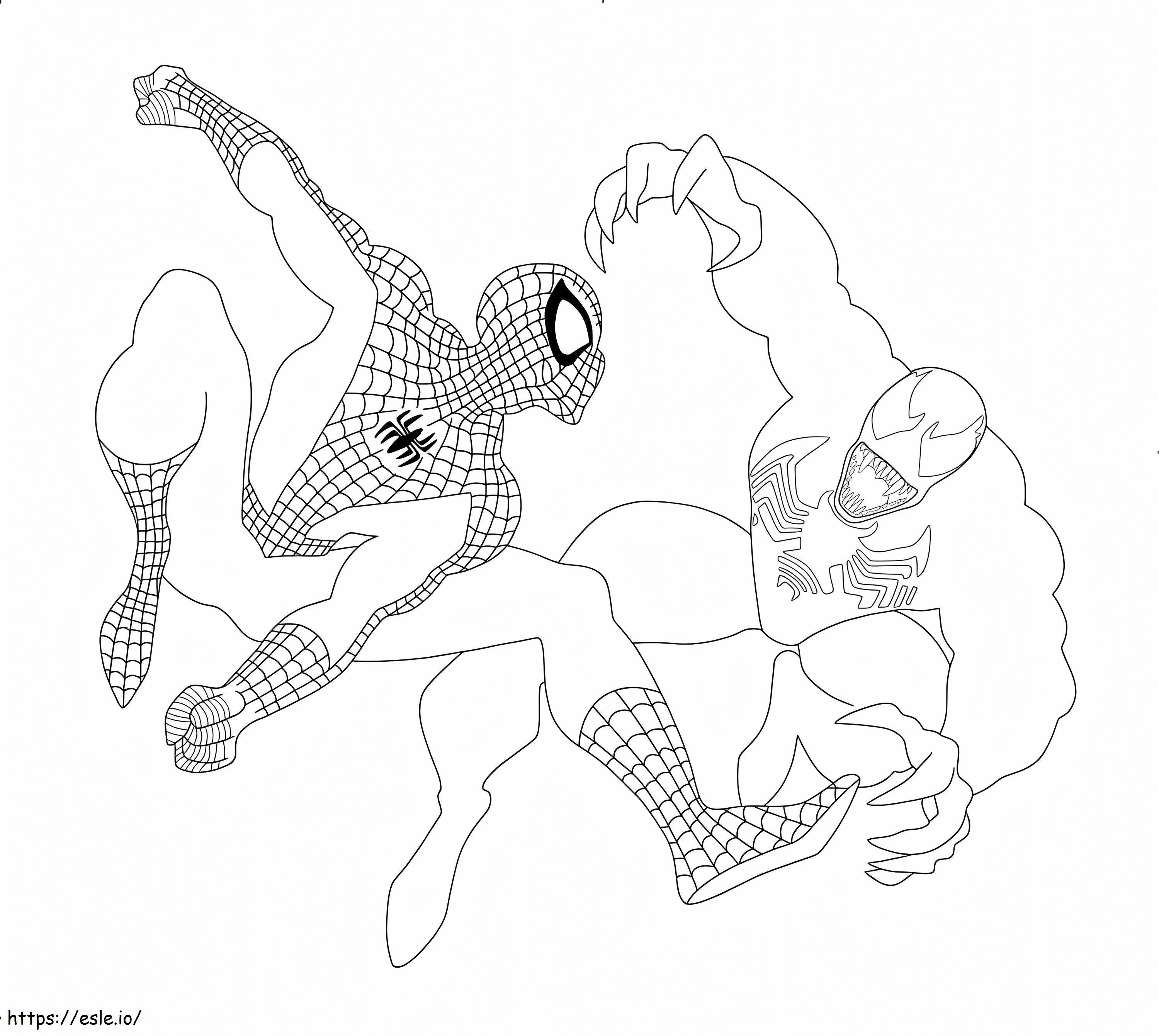 Spiderman lävistää Myrkkyä värityskuva
