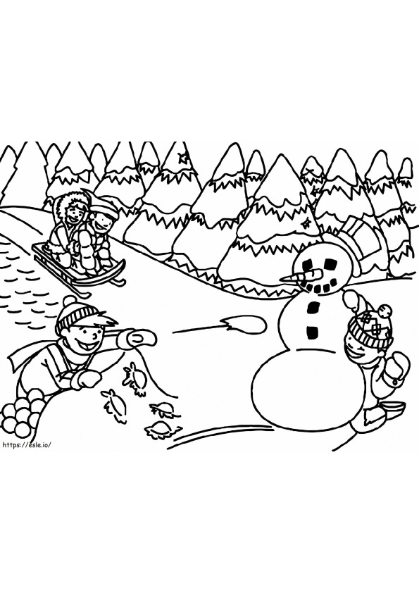 Winterliche Schneeballschlacht ausmalbilder