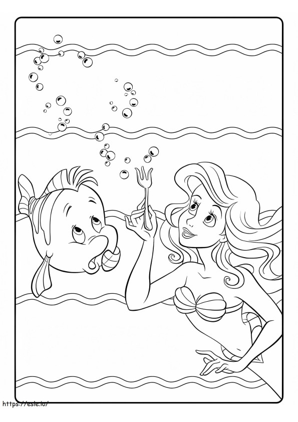 Prinsessa Ariel ja kala värityskuva