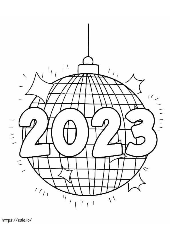 Año 2023 con bola de discoteca para colorear