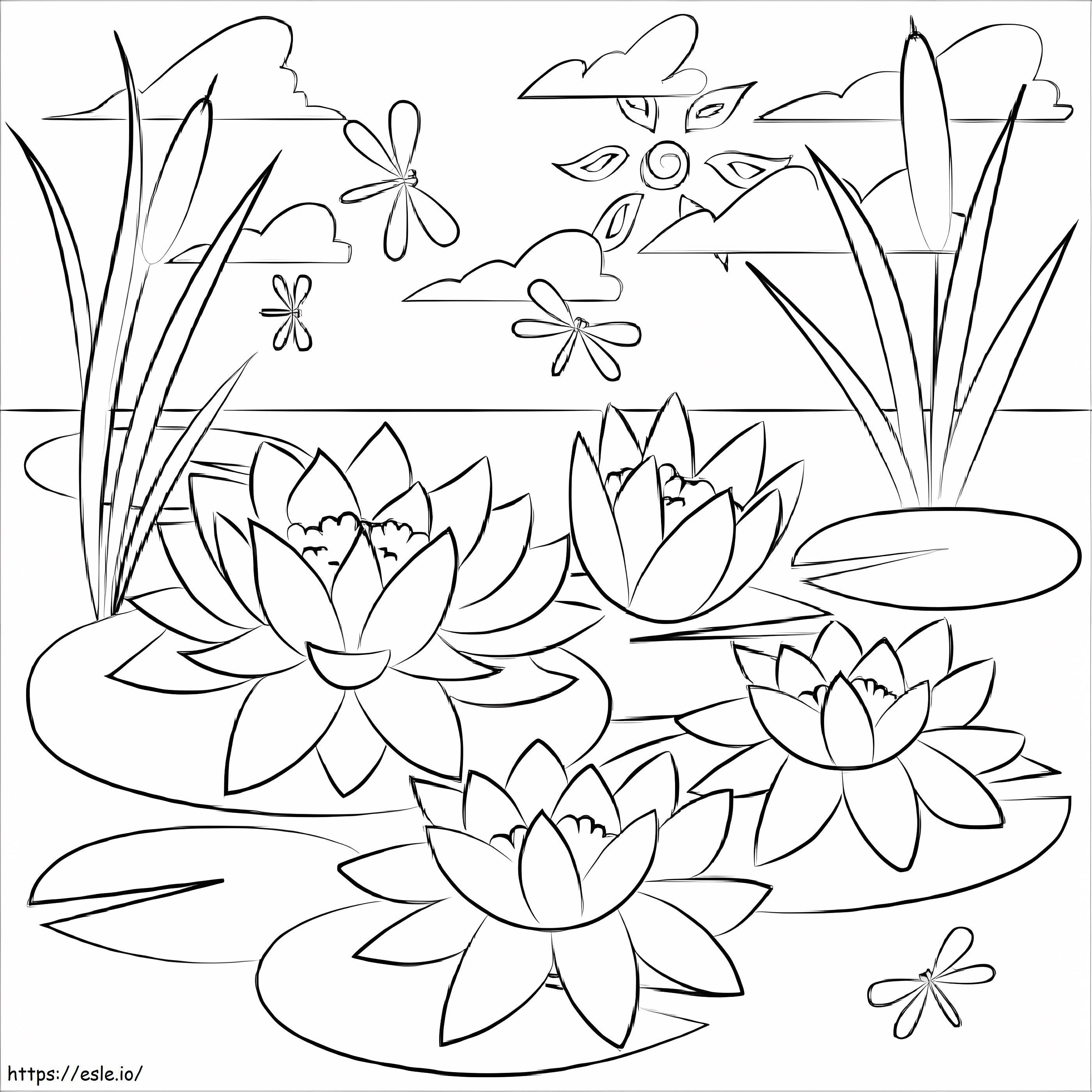 Dragonfly And Lily Pad coloring page