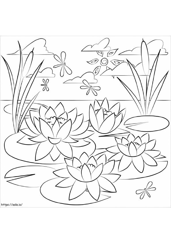Dragonfly And Lily Pad coloring page