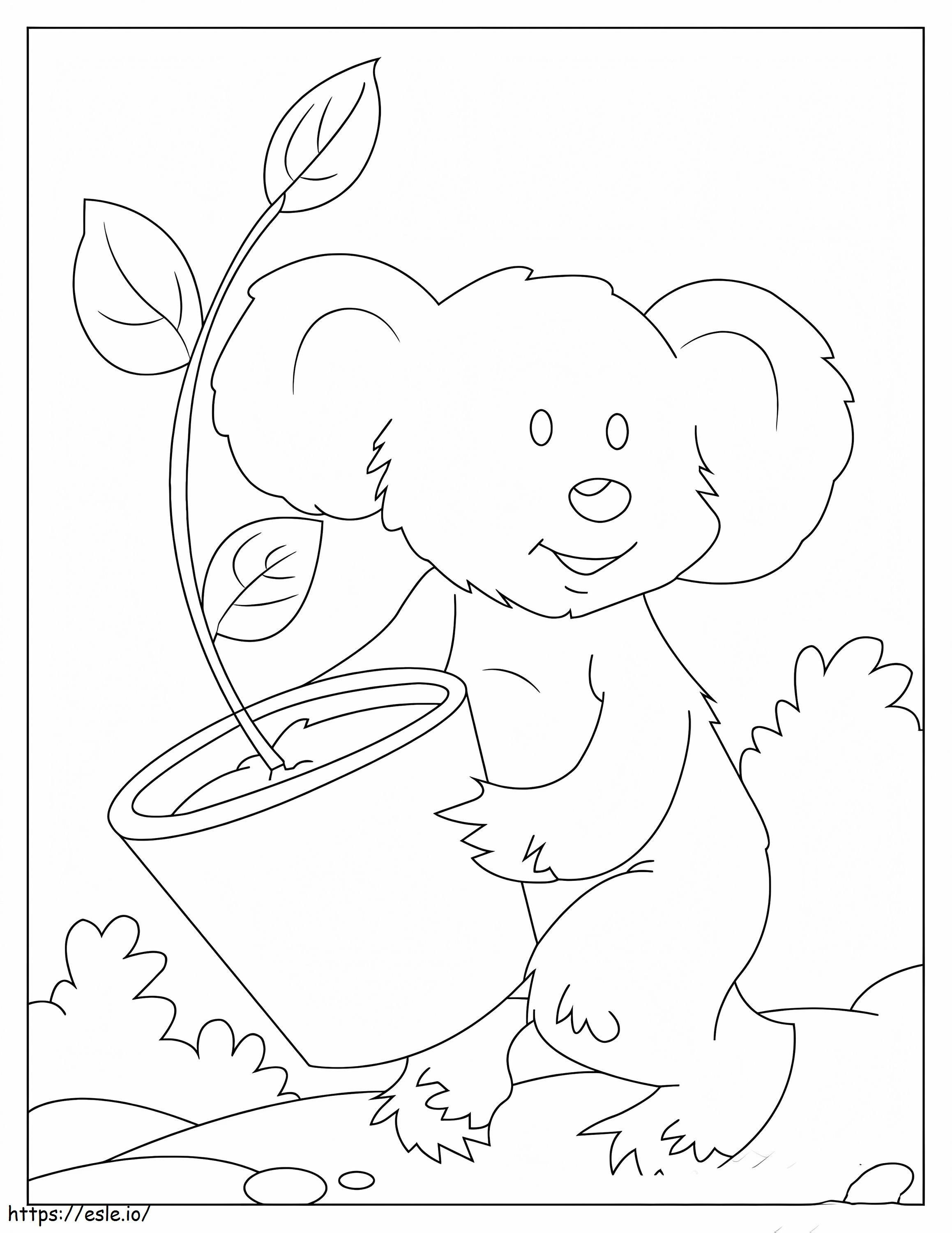 Koala che tiene un vaso di fiori da colorare