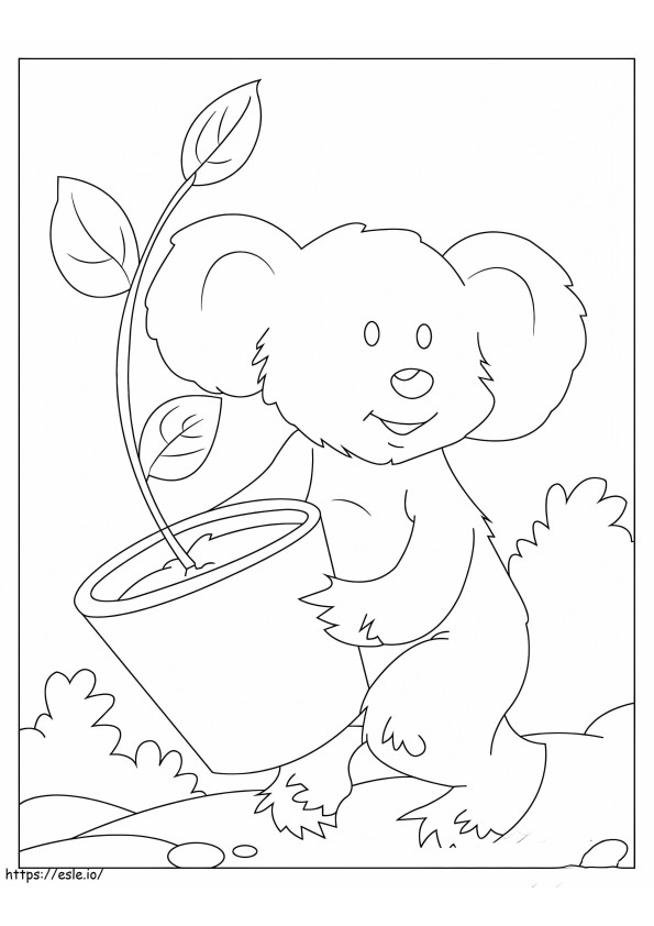 Koala che tiene un vaso di fiori da colorare