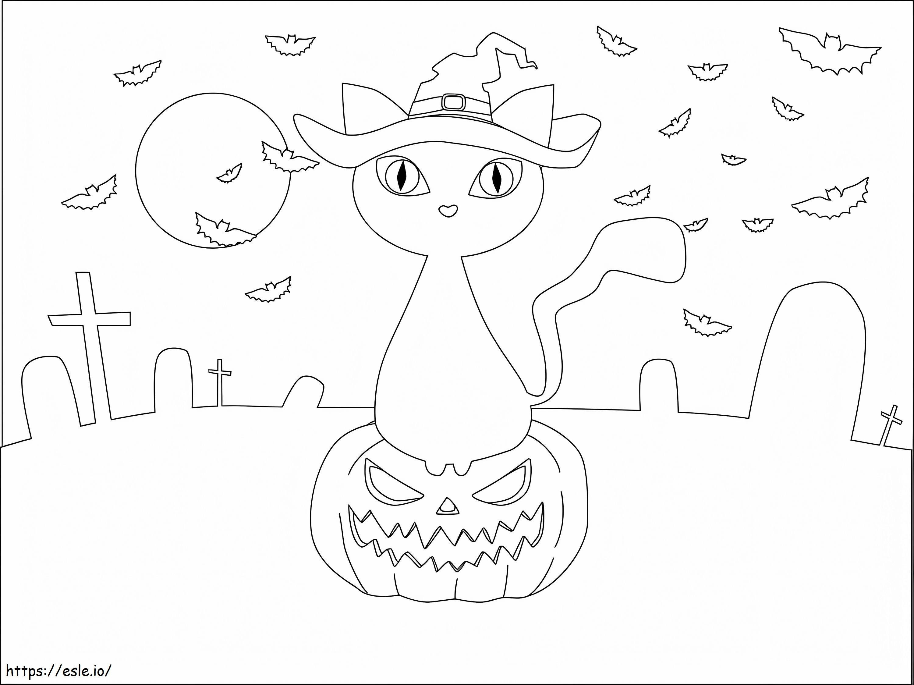簡単ハロウィン猫 ぬりえ - 塗り絵