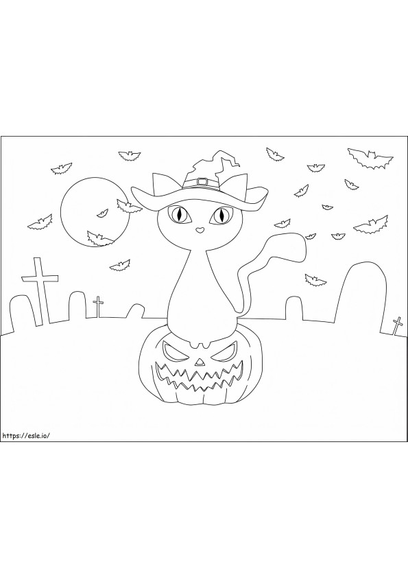 Coloriage Chat d'Halloween facile à imprimer dessin