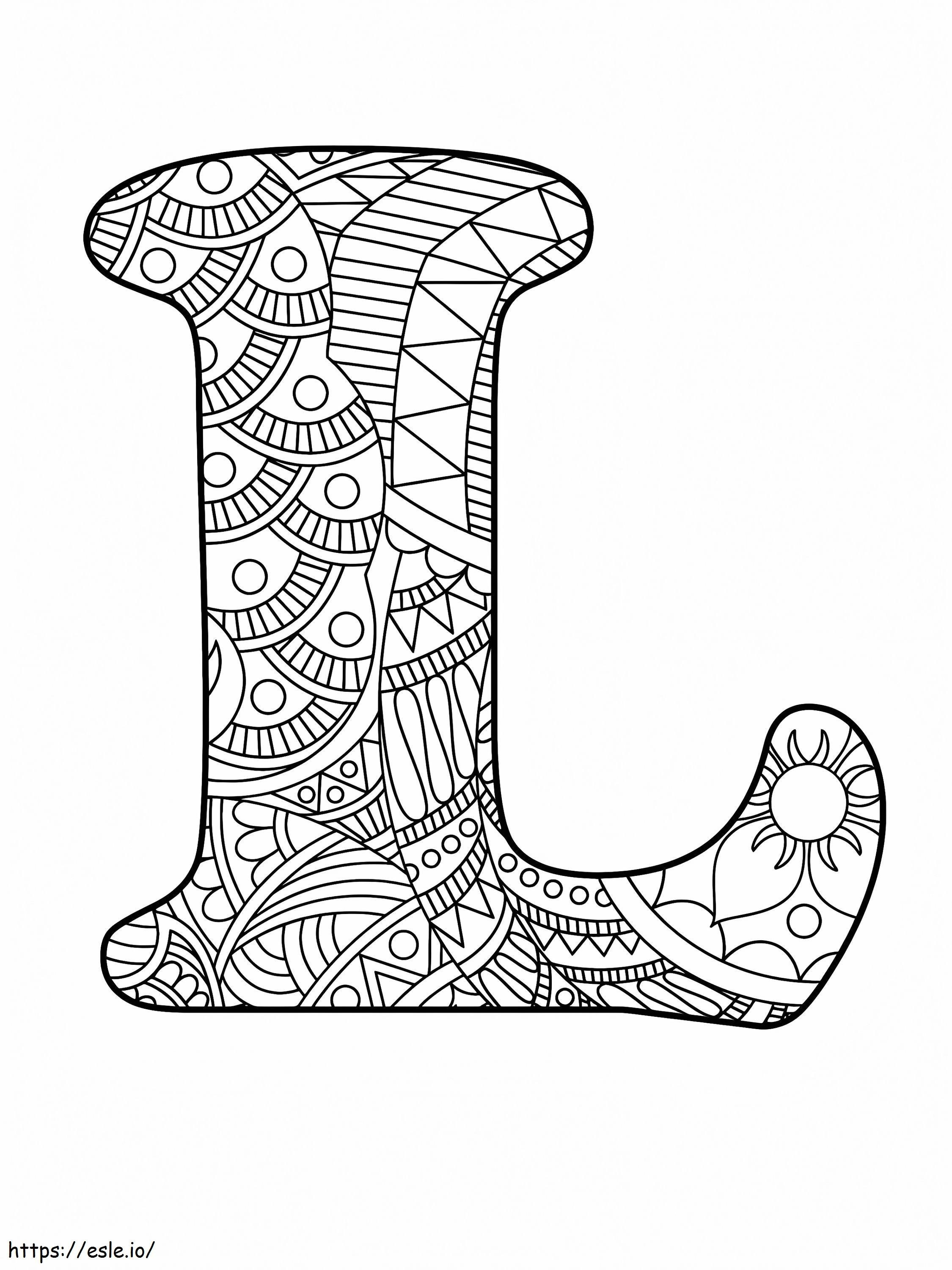 Letra L Mandala Alfabeto para colorir