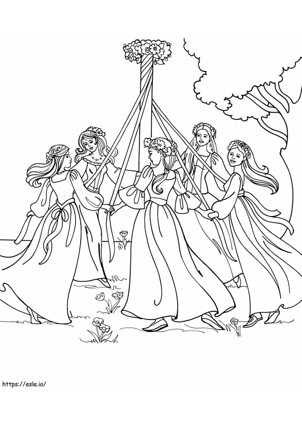 Girls On May Day coloring page