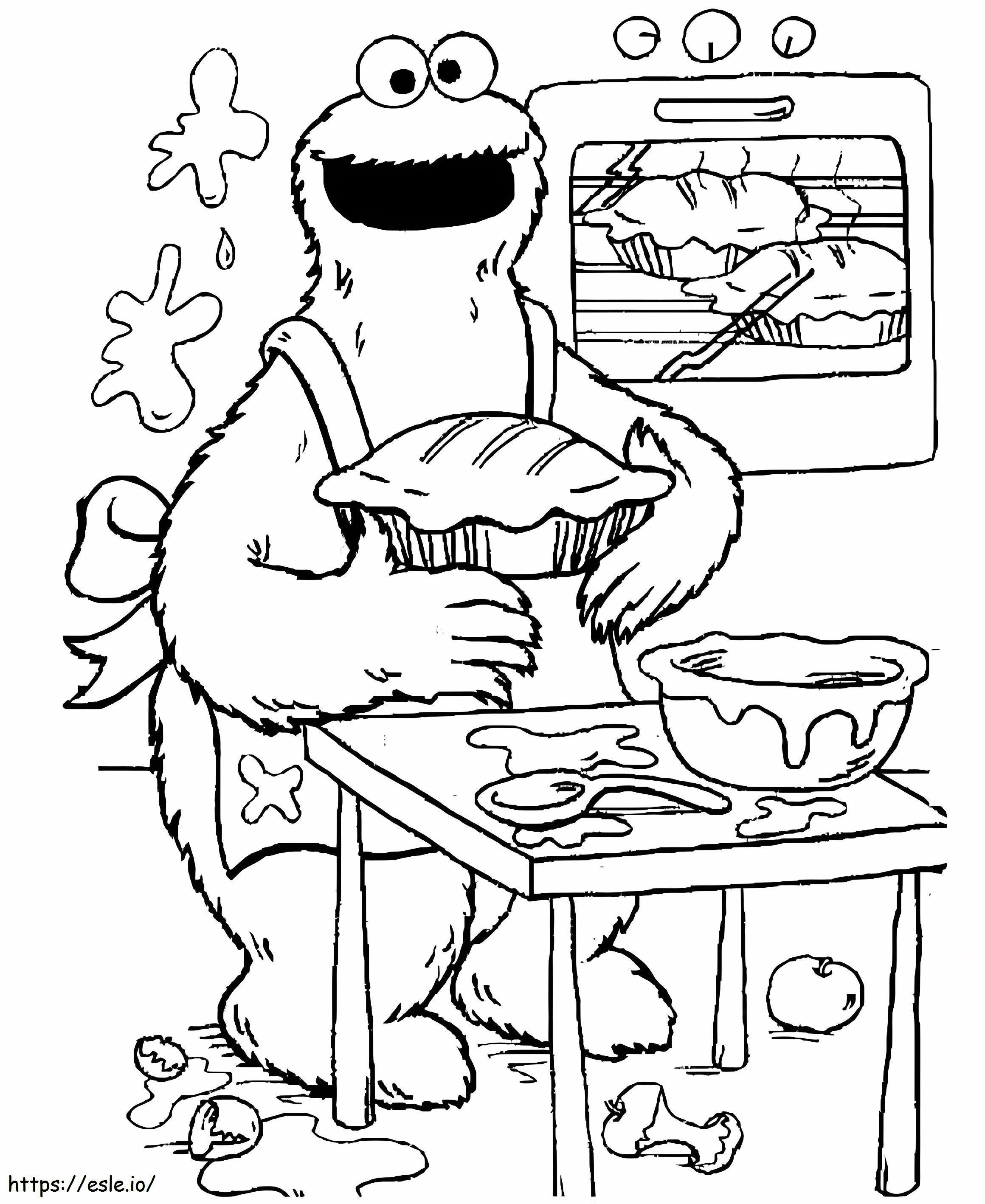 Cook Cookie Monster coloring page