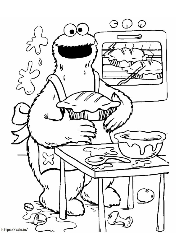 Cook Cookie Monster coloring page