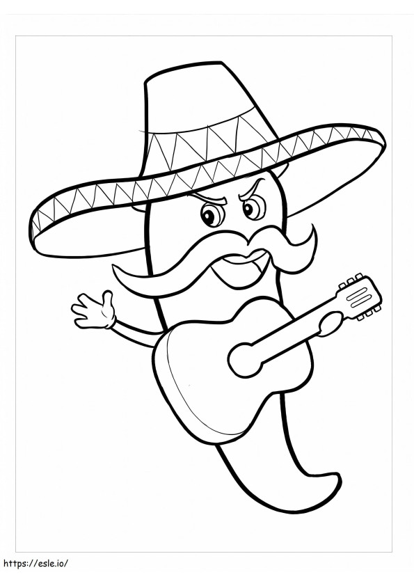 Chili Pepper Playing The Guitar coloring page