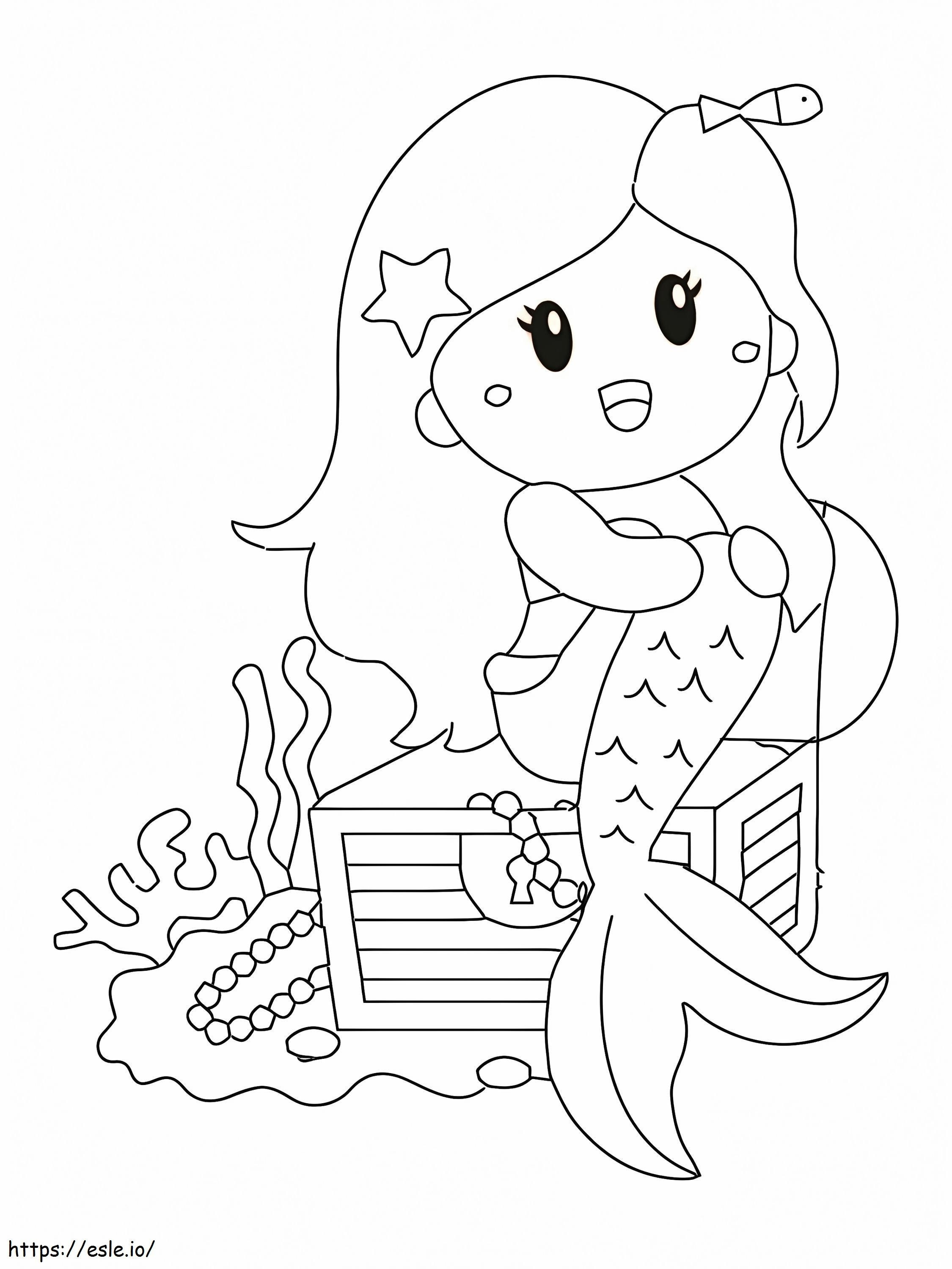 Meerjungfrau sitzt auf einem Schatz ausmalbilder