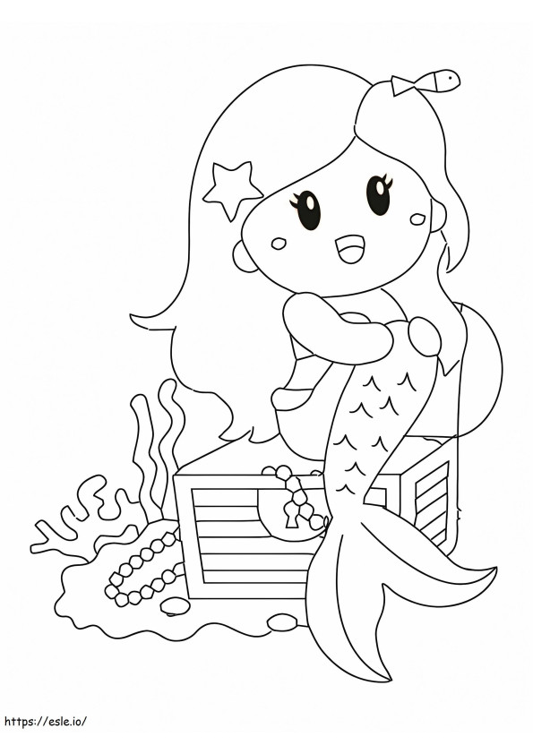 Coloriage Sirène assise sur un trésor à imprimer dessin