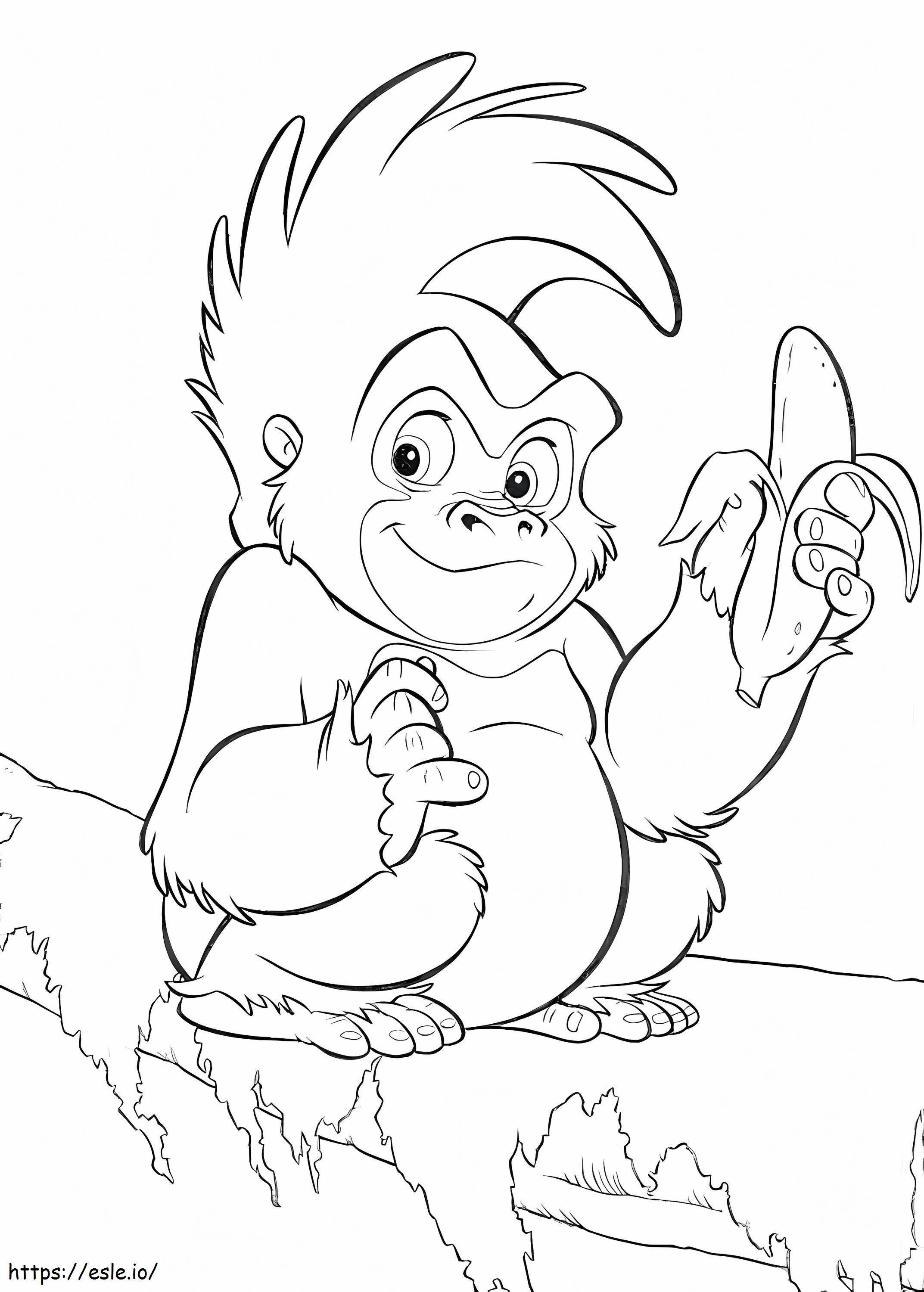 Gorila de dibujos animados con plátano para colorear