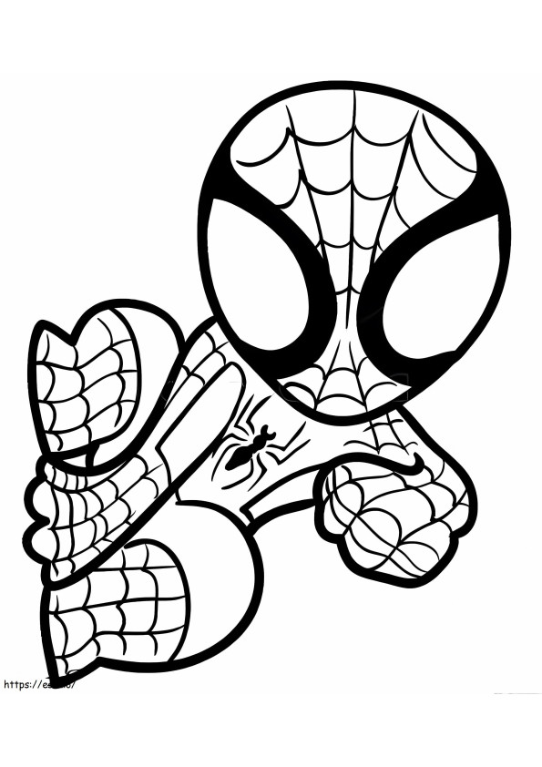 Chibi Spider Man kiipeämässä värityskuva