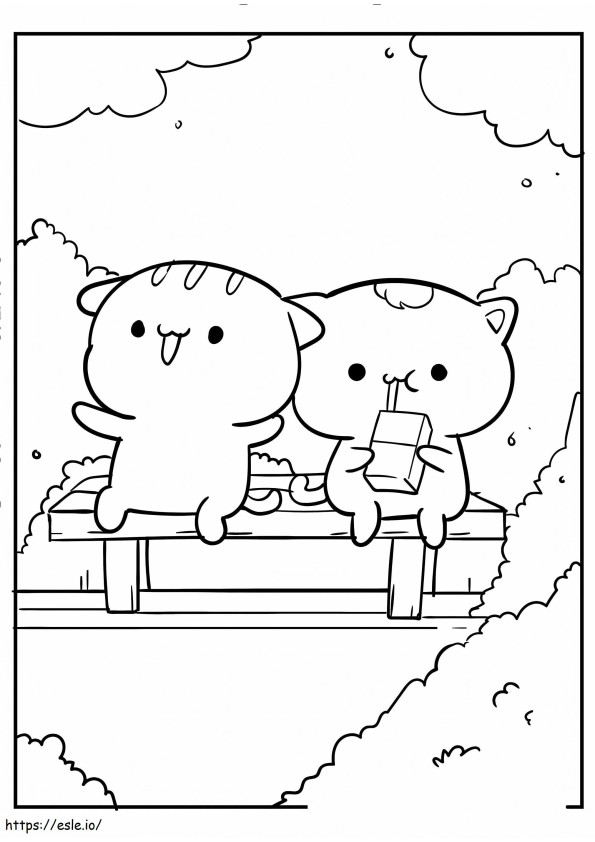 Coloriage Couple de chatons Kawaii à imprimer dessin